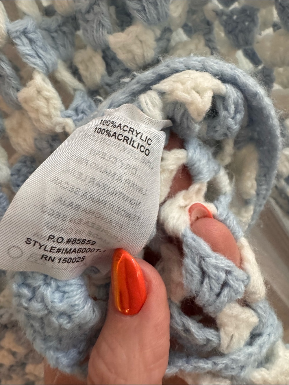 ALTAR’D STATE Crochet Bell Sleeve Boho Cardigan Sweater Blue White Check Small - Picture 7 of 7